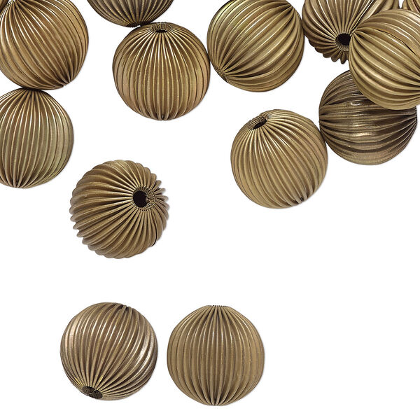 Bead, raw brass, 18mm corrugated round with 3mm hole. Sold per pkg of 24. image number 0