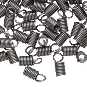 Cord coil, gunmetal-finished steel, 12x5mm with loop, 3.5mm inside diameter. Sold per 1-ounce pkg.