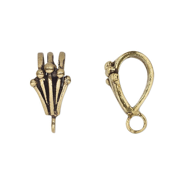 Bail, antique gold-finished brass, 15x10mm single-sided crown with closed loop, 7mm hole. Sold per pkg of 4. image number 0