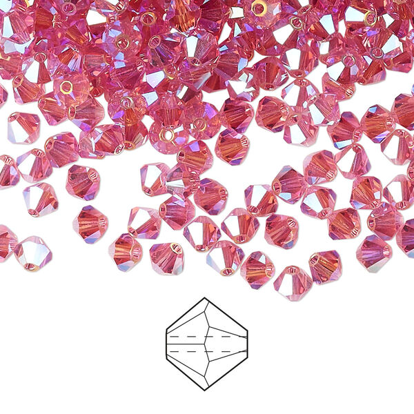 Bead 720pk rose AB 2X, Preciosa Czech crystal 4mm bicone image number 0
