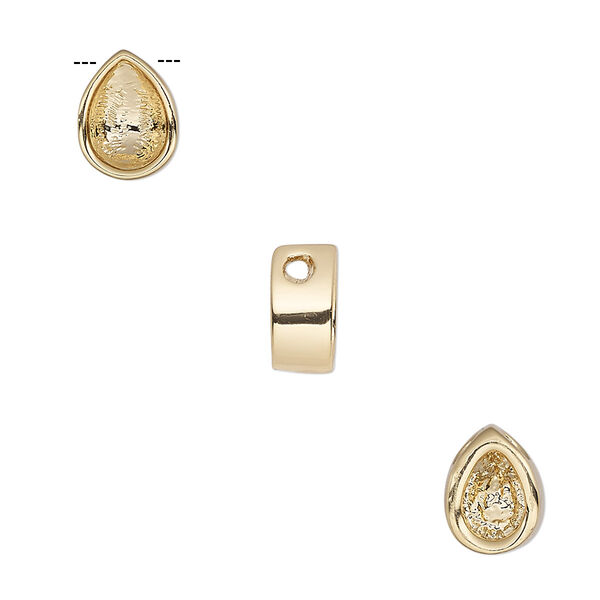 Pendant, Almost Instant Jewelry®, slide, gold-finished "pewter" (zinc-based alloy), 10x7.5mm single-sided teardrop with 8x6mm pear setting. Sold individually. image number 0