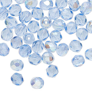 Bead 1pkg60, Czech fire-polished glass, blue AB, 6mm faceted round.