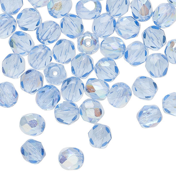 Bead 1pkg60, Czech fire-polished glass, blue AB, 6mm faceted round. image number 0