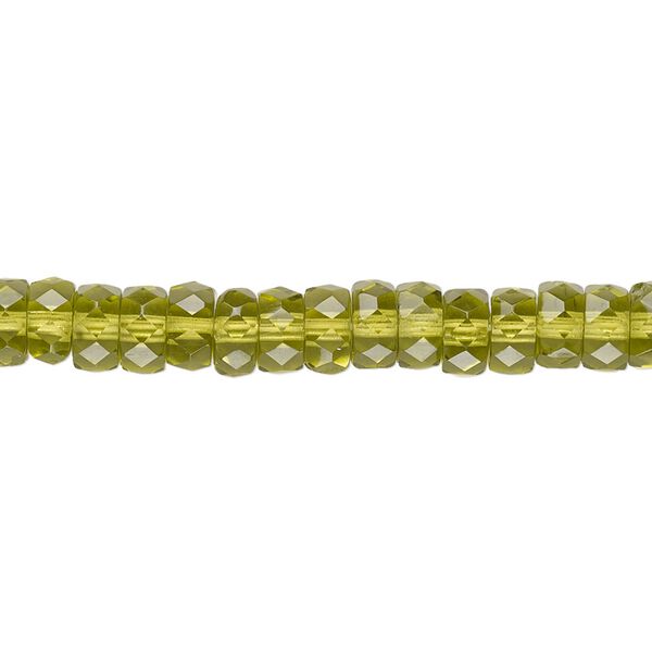 Bead, Czech fire-polished glass, olivine, 6x3mm faceted rondelle. Sold per 15-1/2" to 16" strand. image number 0