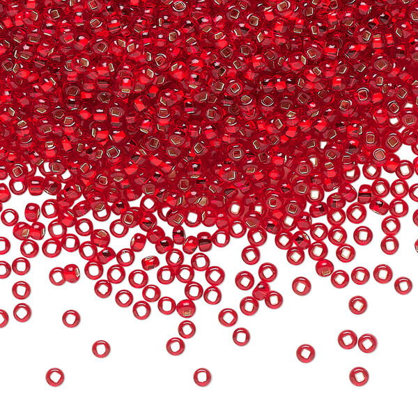 Seed bead, Preciosa Ornela Czech glass, pkg/500g, #11 rocaille, transparent silver-lined red, (97070). image number 0