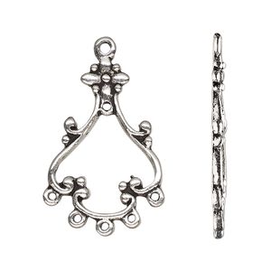 Drop, antique silver-finished "pewter" (zinc-based alloy), 27x19mm single-sided open flower with 6 closed loops. Sold per pkg of 10.