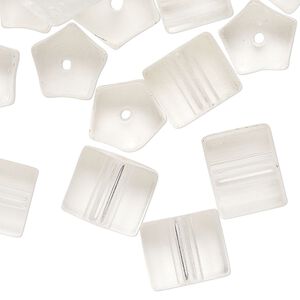 Bead, Czech glass, frosted translucent clear, 11x10mm-12x11mm pentagon tube. Sold per 2-ounce pkg, approximately 25 beads.