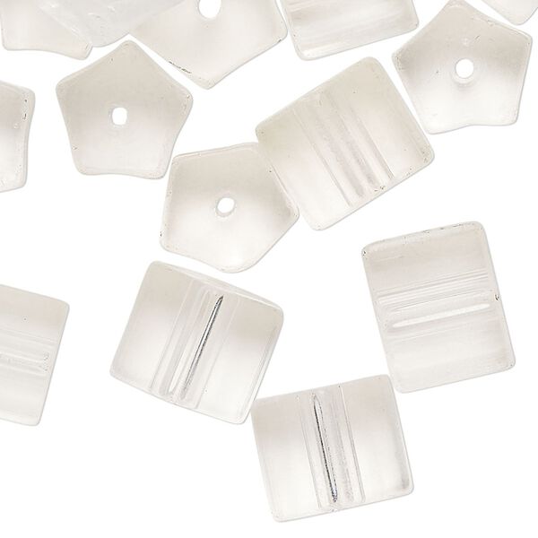 Bead, Czech glass, frosted translucent clear, 11x10mm-12x11mm pentagon tube. Sold per 2-ounce pkg, approximately 25 beads. image number 0