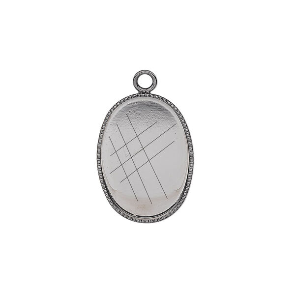 Drop, gunmetal-plated brass, 19x14mm oval with beaded edge and 18x13mm oval bezel setting. Sold per pkg of 6. image number 0