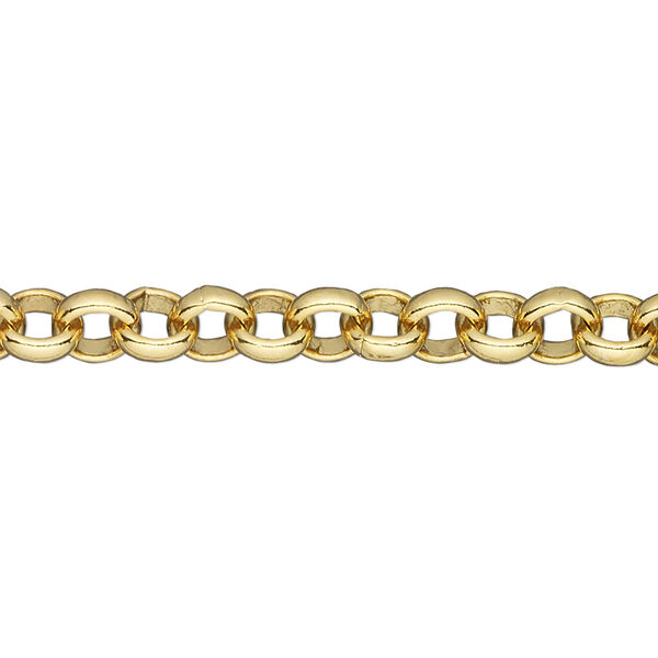 Chain, gold-finished brass, 6mm rolo. Sold per pkg of 5 feet. image number 0