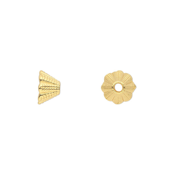 Cone, gold-finished "pewter" (zinc-based alloy), 8x5mm corrugated, 5mm inside diameter. Sold per pkg of 50. image number 0