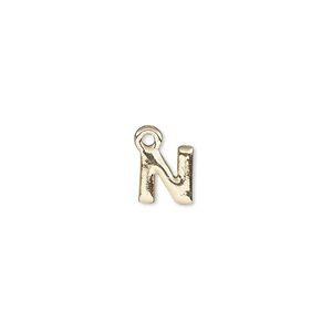 Charm, gold-finished "pewter" (zinc-based alloy), 7.5x7mm alphabet letter N. Sold per pkg of 2.