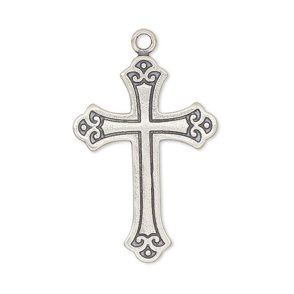 Focal, antiqued sterling silver, 30x21mm cross. Sold individually. image number 0