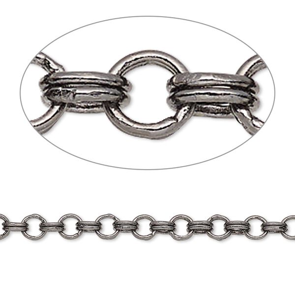 Chain, gunmetal-plated brass, 4mm double round cable. Sold per pkg of 5 feet. image number 0