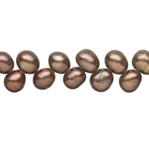 Freshwater pearl 1pkg1, herringbone-drilled rice, 14 inch light antique copper 7x6mm-8x7mm cultured