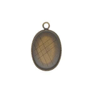 Drop, antiqued brass, 19x14mm oval with beaded edge and 18x13mm oval bezel cup setting. Sold per pkg of 6.