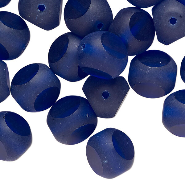 Bead, pressed glass, translucent matte cobalt blue, 11-12mm 3-sided round. Sold per 2-ounce pkg, approximately 30 beads. image number 0