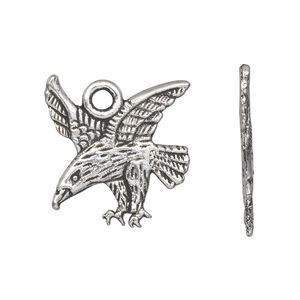 Charm, antique silver-plated "pewter" (zinc-based alloy), 22x21mm single-sided eagle. Sold per pkg of 20.