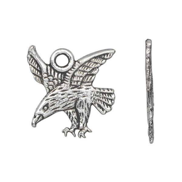 Charm, antique silver-plated "pewter" (zinc-based alloy), 22x21mm single-sided eagle. Sold per pkg of 20. image number 0