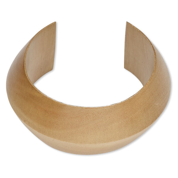 Bracelet, cuff, wood (waxed), tan, 35mm wide hand-carved peaked band, 7-1/2 inches. Sold individually. image number 0