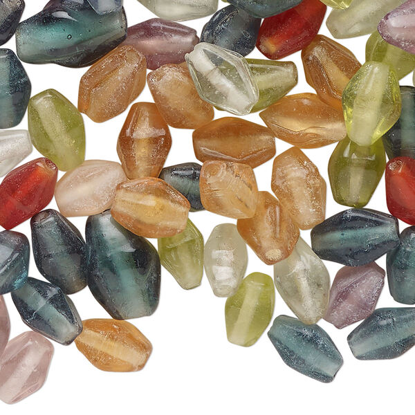 Bead mix, lampworked glass, translucent mixed colors, 8x6mm-13x8mm double cone. Sold per 2-ounce pkg, approximately 170 beads. image number 0
