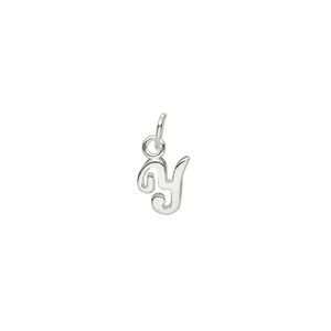 Charm, sterling silver, 7mm Champagne cursive alphabet letter "Y." Sold individually.