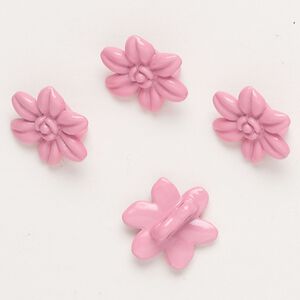 Spacer bar, "pewter" (zinc-based alloy) and enamel, pink, 14x12mm 2-strand flower, fits up to 4mm beads. Sold per pkg of 4.