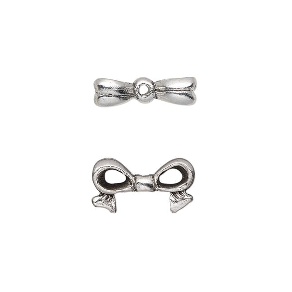 Bead, antique silver-plated pewter (tin-based alloy), 16x9mm bow, fits 8mm cube bead. Sold per pkg of 4. image number 0
