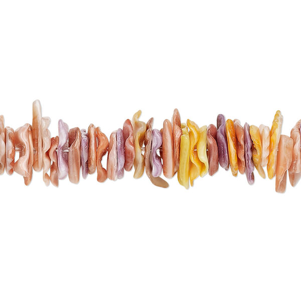 Bead, sea scallop shell (natural), medium to large hand-cut chip, Mohs hardness 3-1/2. Sold per 15-1/2" to 16" strand. image number 0