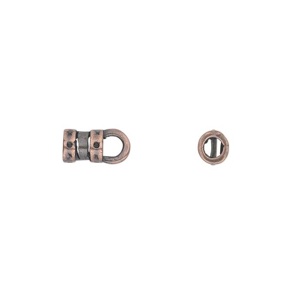 Crimp end, JBB Findings, antique copper-plated pewter (tin-based alloy), 6x5mm tube with loop, 2.75mm inside diameter. Sold per pkg of 2. image number 0
