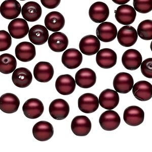Bead druk Czech pearl-coated glass 60pk 6mm round, matte opaque sangria