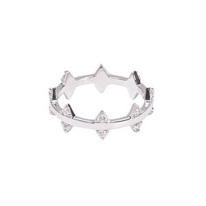 Ring, Create Compliments®, cubic zirconia and rhodium-plated sterling silver, clear, 6.5mm wide with thorns, size 8. Sold individually.