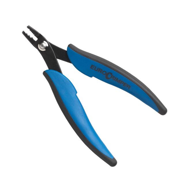 Pliers, Dual EuroCrimper™, BEADSmart™ by EUROTOOL®, crimping, steel and acrylic, black and blue, 5-3/4 inch with two folding cavities. Sold individually. image number 0