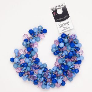 Drop mix steel and acrylic 1pk 8mm faceted round, silver finish mixed colors 15 inch