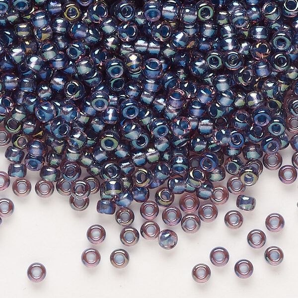 Seed bead, Miyuki, glass, pkg/250g, #8 rocaille, translucent tidal-lined luster crystal clear (RR-3747). image number 0
