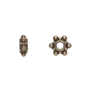 Bead, antique brass-plated "pewter" (zinc-based alloy), 8x4mm rondelle. Sold per pkg of 100.