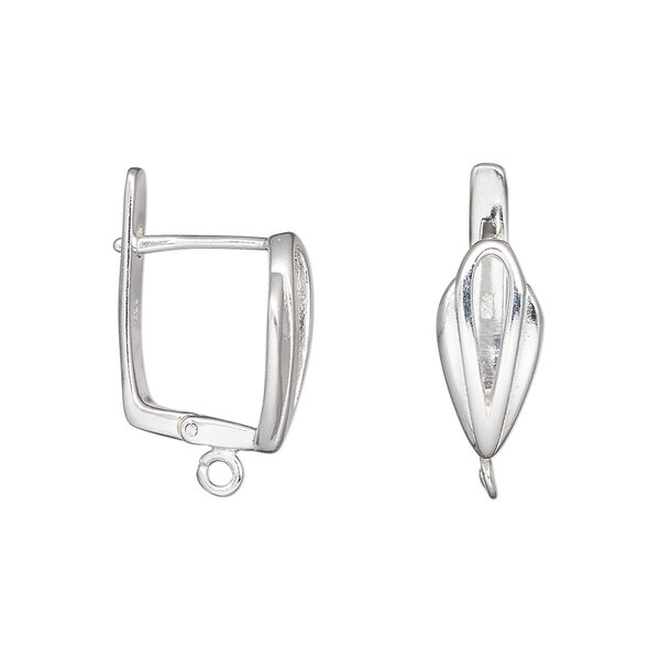 Ear wire, sterling silver, 17.5mm leverback with shell with cutout and open loop, 17 gauge. Sold per pair. image number 0