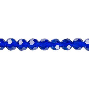 Bead 1pk 32 facets translucent cobalt blue, Celestial Crystal® 6mm round 15.5-16 inch