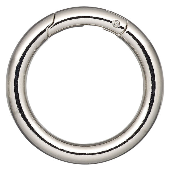 Clasp, self-closing hook, imitation rhodium-finished steel and "pewter" (zinc-based alloy), 44.5mm round, 6mm thick. Sold per pkg of 2. image number 0