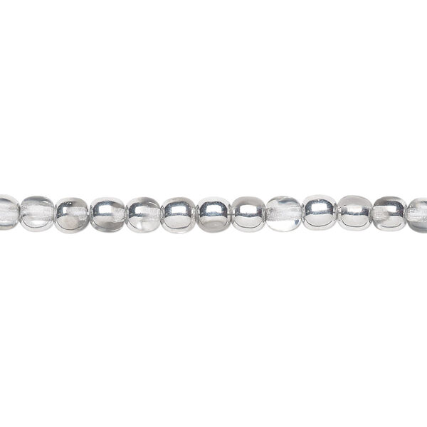 Bead, Czech glass druk, opaque and transparent clear half-coated silver, 4mm round. Sold per 15-1/2" to 16" strand. image number 0
