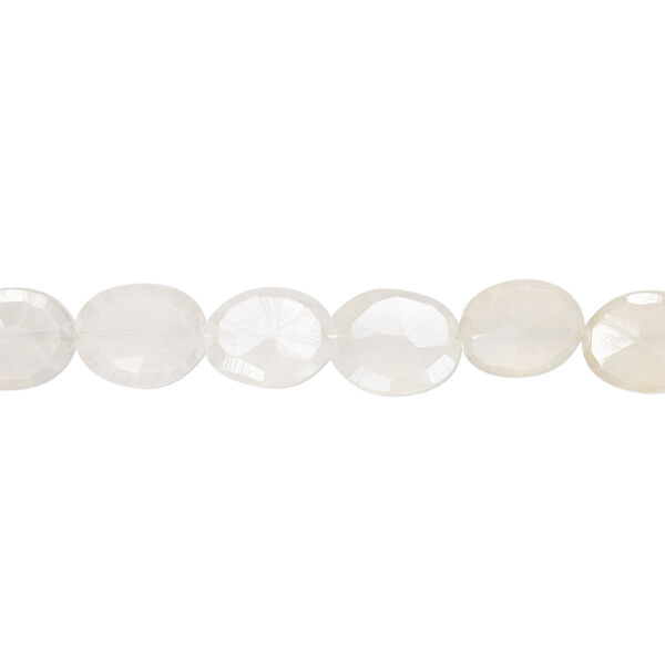 Bead, white chalcedony (coated), luster, 8x6mm-9x7mm hand-cut faceted flat oval with 0.4-1.4mm hole, B grade, Mohs hardness 6-1/2 to 7. Sold per 6-inch strand. image number 0