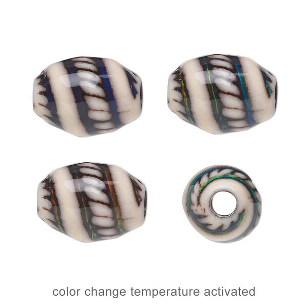 Bead, acrylic, cream and multicolored, 16x13mm color-changing barrel with swirls. Sold per pkg of 4. image number 0