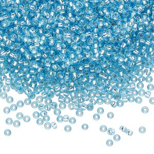 Seed bead, Preciosa Ornela Czech glass, pkg/50g, #11 rocaille, translucent solgel dyed silver-lined turquoise blue, (78134).