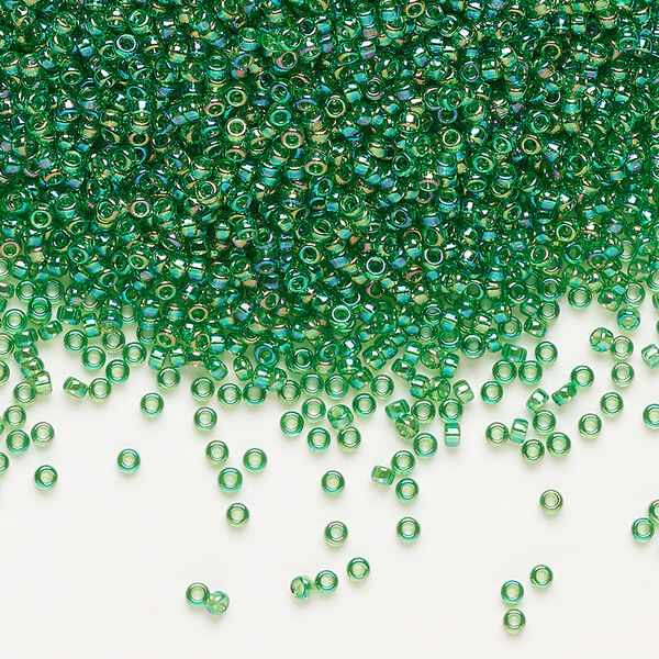 Seed bead, Miyuki, glass, pkg/250g, #15 rocaille, translucent rainbow green (RR-179). image number 0