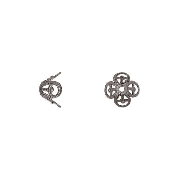 Bead cap, gunmetal-finished brass, 8x5mm filigree basket, fits 8-10mm bead. Sold per pkg of 50. image number 0