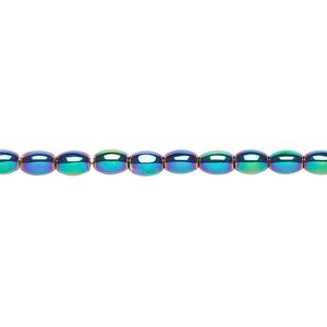 Hemalyke™ 1pkg1, rainbow titanium-coated oval bead 15.5-16 inch 5x3mm