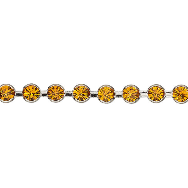 Cupchain, VINTAGE Crystal™, imitation rhodium-plated brass and crystal, topaz, 4.5mm round. Sold per pkg of 1 meter. image number 0