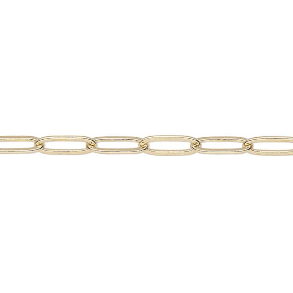 Chain, gold-finished brass, 3.8mm paperclip. Sold per pkg of 50 feet. image number 0