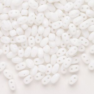 Seed bead, Preciosa Twin™ Pressed Twin Czech glass, pkg/200, 5x2.5mm oval, opaque white, (15310).