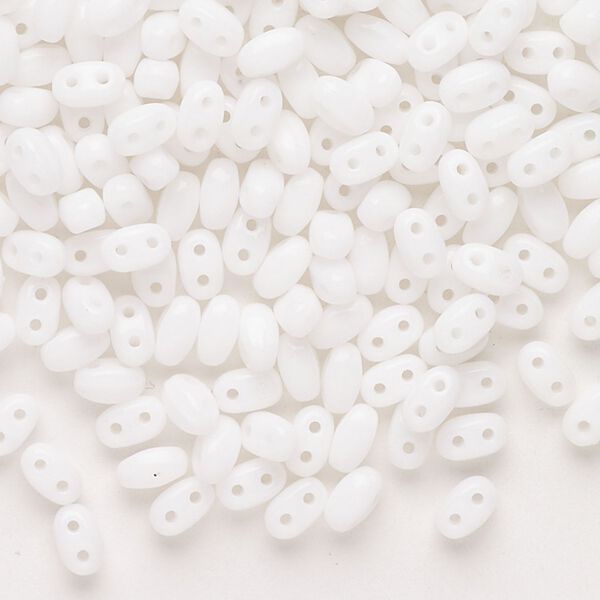 Seed bead, Preciosa Twin™ Pressed Twin Czech glass, pkg/200, 5x2.5mm oval, opaque white, (15310). image number 0